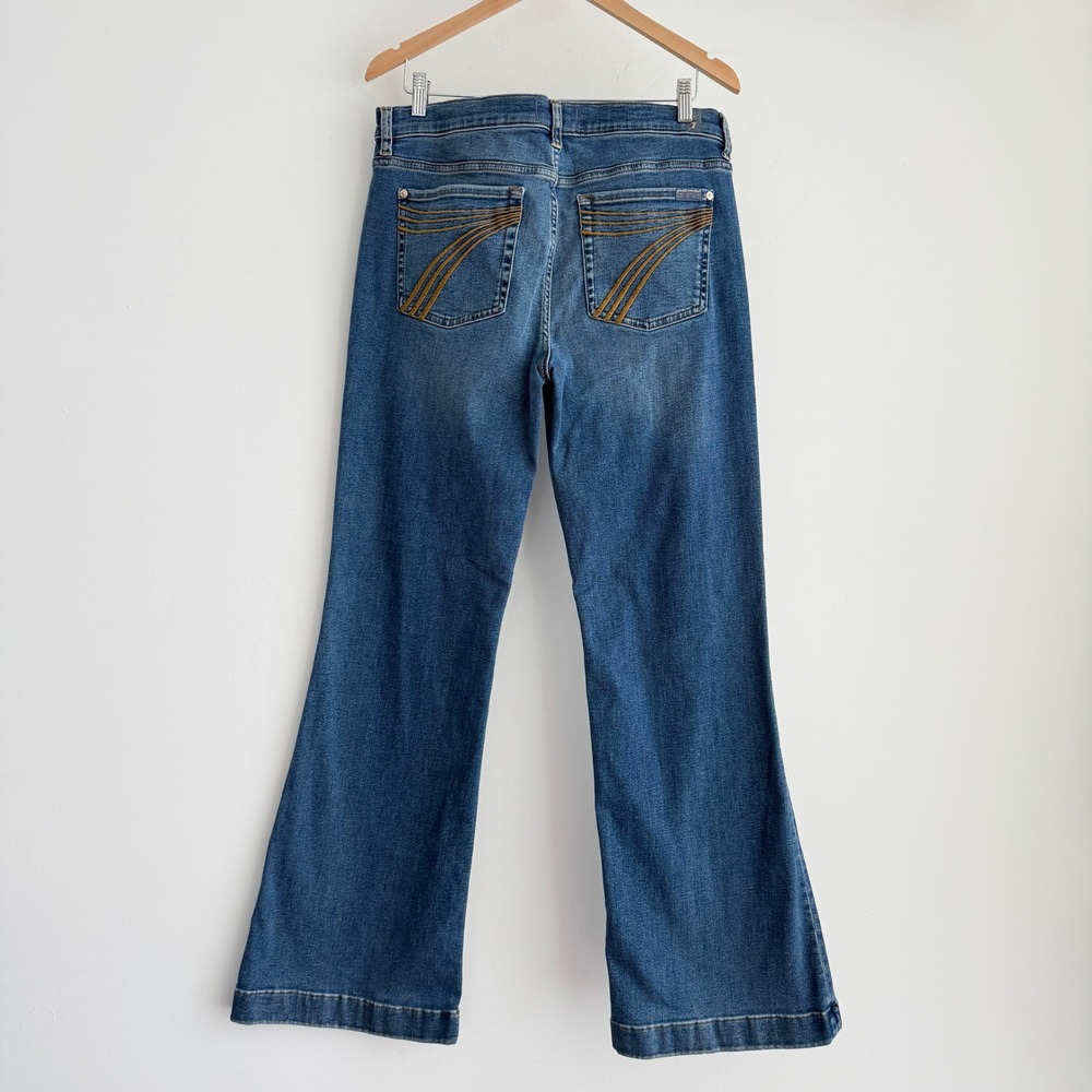 7 For All Mankind Dojo Flare Jeans Womens 31 Blue Wide Leg Stretch Denim Pants